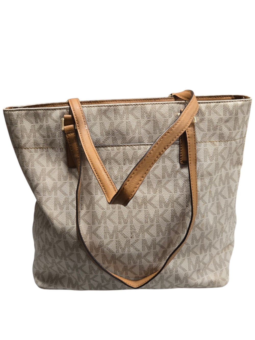 Michael Kors Beige Logo Tote Bag with Tan Trim - Picture 2 of 5